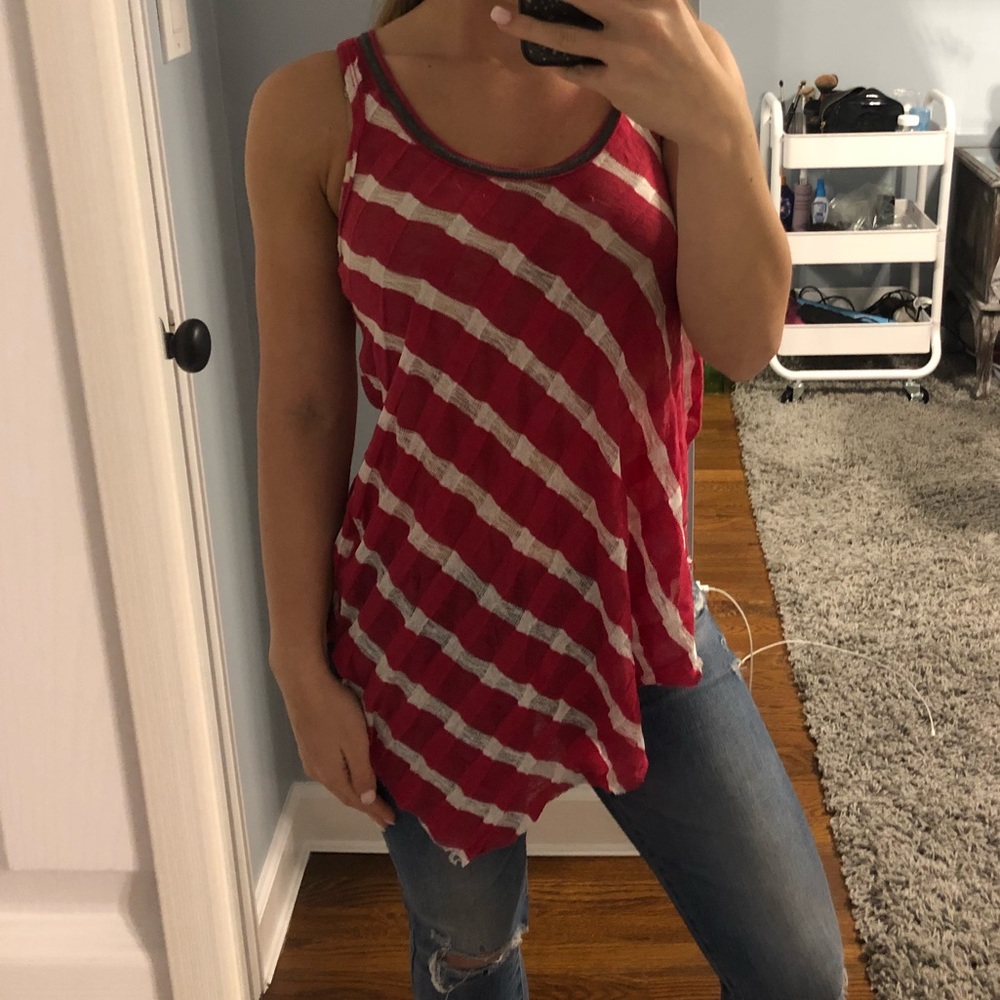 Free People Red & White Stripe Asymmetrical Tank